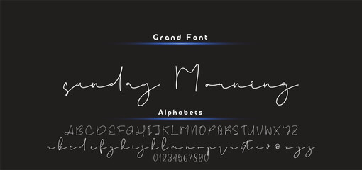 Lettering signature font isolated on black background. brush style alphabet. Vector logo letters.