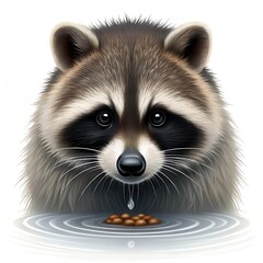 Obraz premium Masked Raccoon Washes Food in Stream With Droplets Glistening in Close-Up View Generative AI