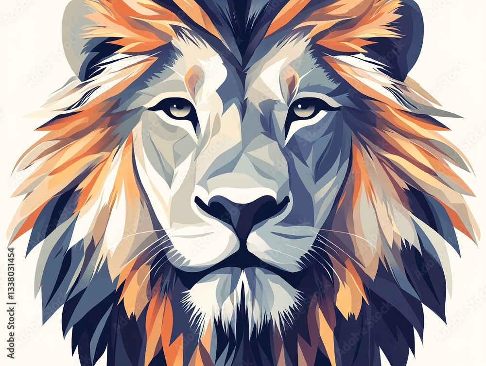 Poster a modern, flat-design lion in vector format, its friendly features and soft shading creating an ador
