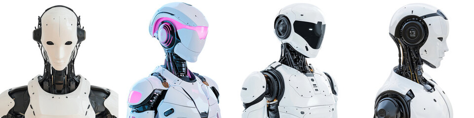 A collection of sleek and minimalist robot designs that exemplify the latest advancements in intelligence engineering and conceptual futuristic technology
