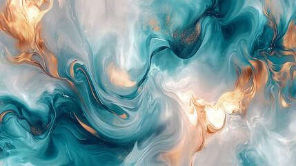 A digitally creative psychedelic collage featuring swirling vortexes of cyan and bronze, fluid figurative forms merging with emotive watercolors