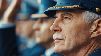 Military veterans saluting in a grand patriotic parade