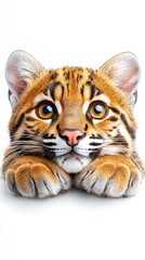 Playful tiger cub portrait studio animal photography white background close-up wildlife concept