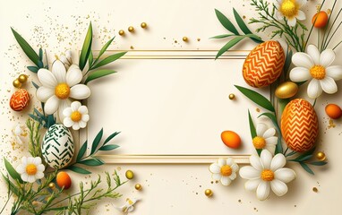 A decorative frame featuring colorful flowers and Easter eggs for the holiday celebration.