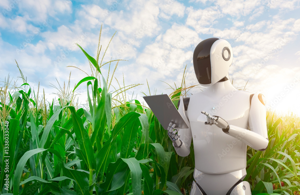 Aufkleber agriculture technology concept with 3d rendering robot assistant work in farm