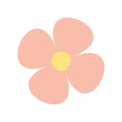 Flower isolated on white or transparent background. Orange four-leaf flower with yellow center. Vector illustration. Element close-up for design decoration. Summer or spring plant.