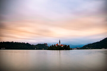 Famous alpine Bled lake (Blejsko jezero) in Slovenia