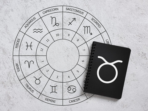 Zodiac Wheel with Taurus Sign on Notebook