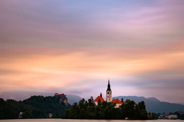 Famous alpine Bled lake (Blejsko jezero) in Slovenia