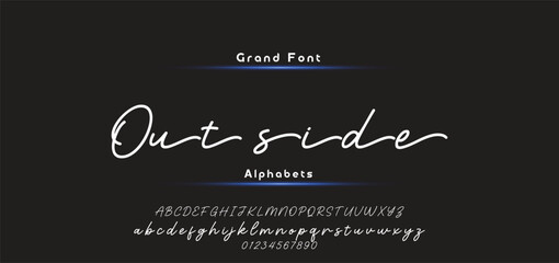 Lettering signature font isolated on black background. brush style alphabet. Vector logo letters.