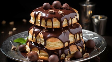 Cream puffs drizzled with chocolate ganache