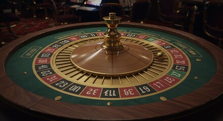 Casino Roulette Wheel with Gold Ball and Classic Design Close-up