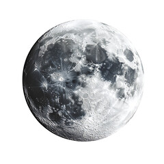 Full moon isolated on white and transparent background. Image in high resolution. Bright lunar satellite. Close view.