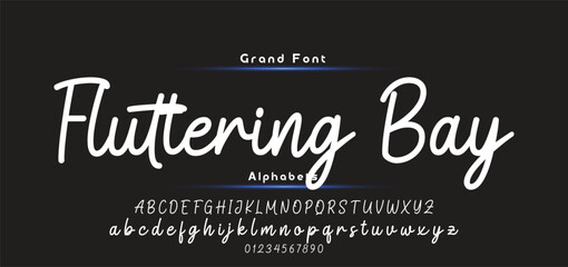 Lettering signature font isolated on black background. brush style alphabet. Vector logo letters.