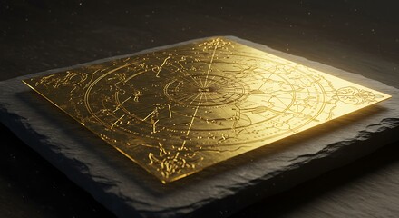 Fototapeta premium Engraved Gold Celestial Map on Stone for Decorative Astronomy Display