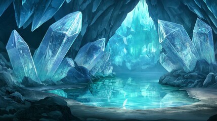Fototapeta premium Enchanting Crystal Cave with Serene Water Reflections