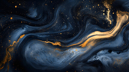 Abstract Blue and Gold Swirling Marble Texture Background
