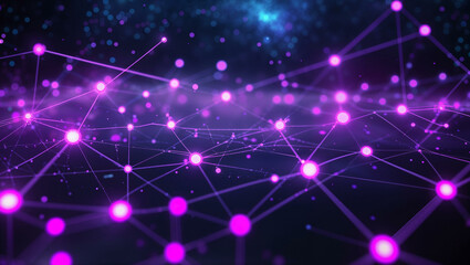 Obraz premium A mesmerizing abstract background with vibrant neon purple dots and thin interconnected lines, forming a complex plexus network. 