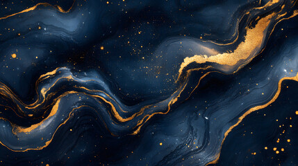 Abstract Blue and Gold Swirling Marble Texture Background
