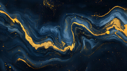 Abstract Blue and Gold Swirling Marble Texture Background
