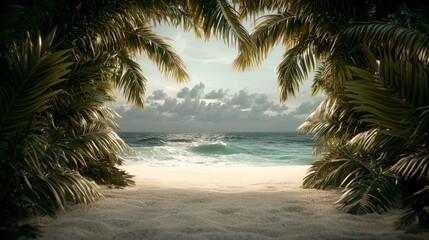 Fototapeta premium Tropical Beach Paradise Palm Trees Ocean White Sand