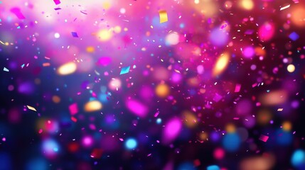 Confetti and bokeh lights create a vibrant, festive abstract design. Great for party invitations or celebrating a special event design.
