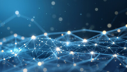 Obraz premium A sophisticated ice blue abstract background with luminous dots and delicate lines forming a detailed 3D plexus network.