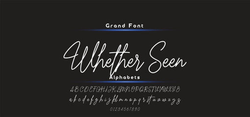 Lettering signature font isolated on black background. brush style alphabet. Vector logo letters.