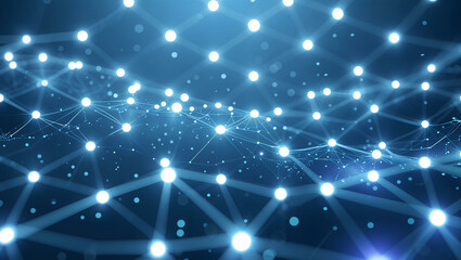 Fototapeta premium A sophisticated ice blue abstract background with luminous dots and delicate lines forming a detailed 3D plexus network.