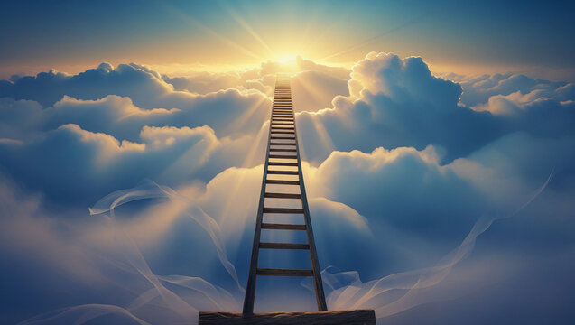 Endless Ladder Rising Into the Clouds, Symbolizing Ambition, Dreams, and the Journey into the Unknown