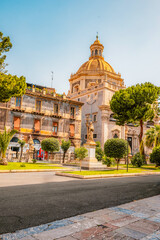 Obraz premium View of Cathedral Sant Agata on Piazza del Duomo with Elephant Fountain. in Catania, Sicily, Italy.