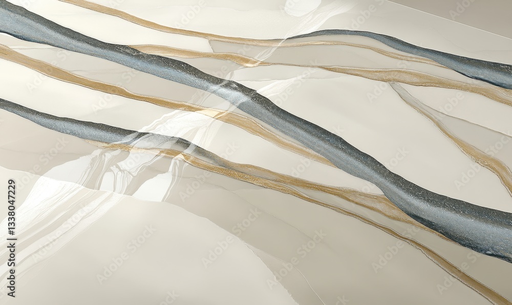 Poster abstract beige background with gold and gray flowing lines for design or art
