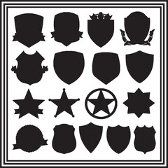 Collection of Black and White Vector Badges and Shields