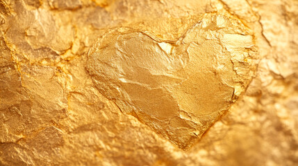 Naklejka premium Textured golden heart etched on detailed gold foil surface romantic luxury abstract art