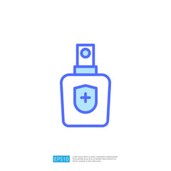 Icon Representing a Clean and Disinfect Spray Bottle with Health Protection Symbol in Blue Color Theme