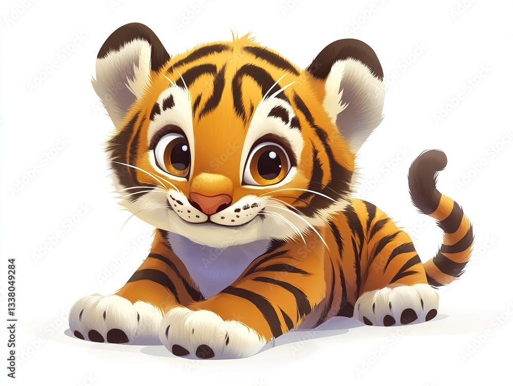 Canvas Prints a playful vector tiger cub with a wide-eyed expression, its small paws slightly raised as if ready t