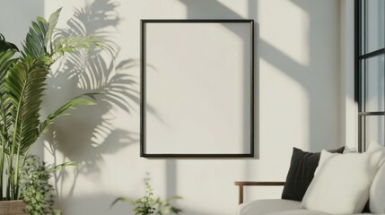Frame mockup, ISO A paper size. Living room wall poster mockup. Interior mockup with house background. Modern interior design