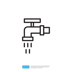 Minimalist Outline Icon of Water Faucet with Flowing Water Symbolizing Clean and Disinfecting Solutions for Modern Household Plumbing