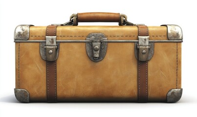 Vintage leather suitcase isolated on white for travel or storage