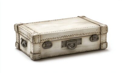 Obraz premium Vintage white suitcase isolated on white, ready for travel adventure