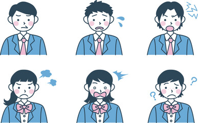 ブレザー制服の学生の表情イラストセット