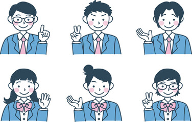 ブレザー制服の学生のイラストセット