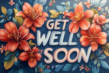 Get well soon greeting card with beautiful colorful flowers, AI Generated