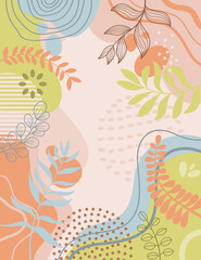 Design banner frame background .Colorful poster background vector illustration.Exotic plants, branches,art print for beauty, fashion and natural products,wellness, wedding and event.