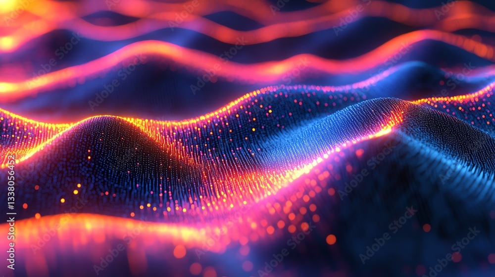 Aufkleber abstract wavy surface with glowing points and vibrant color gradient