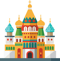 Saint Basil's Cathedral Vector Illustration, A flat vector illustration of Saint Basil's Cathedral with its iconic colorful onion domes, a famous landmark in Moscow.
