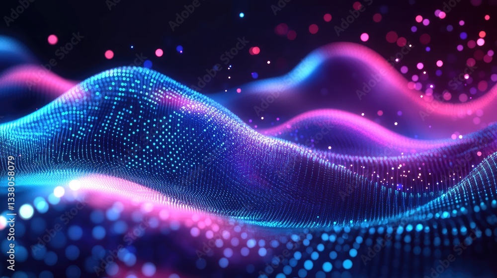 Aufkleber digital wave: a vibrant, abstract digital wave pulsates with dynamic energy, its surface composed of