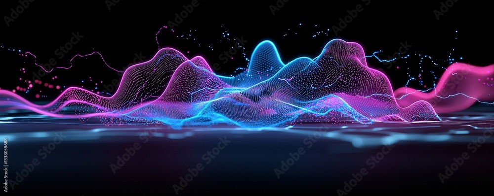 Poster neon-infused surreal dreamscape, pulsating energy fields of vibrant colors, fluid and dynamic compos