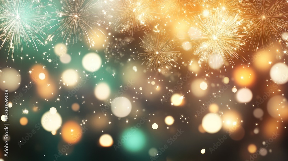 Poster a dazzling display of celebration: a stunning panorama of fireworks explode in a cascade of shimmeri