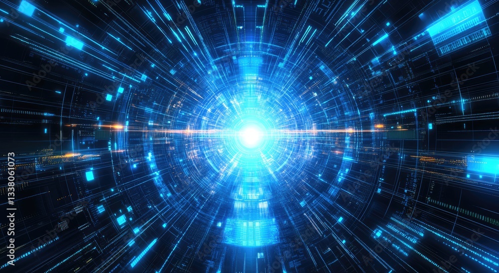 Aufkleber digital tunnel of light: a captivating visual journey through a futuristic, tunnel-like structure, c
